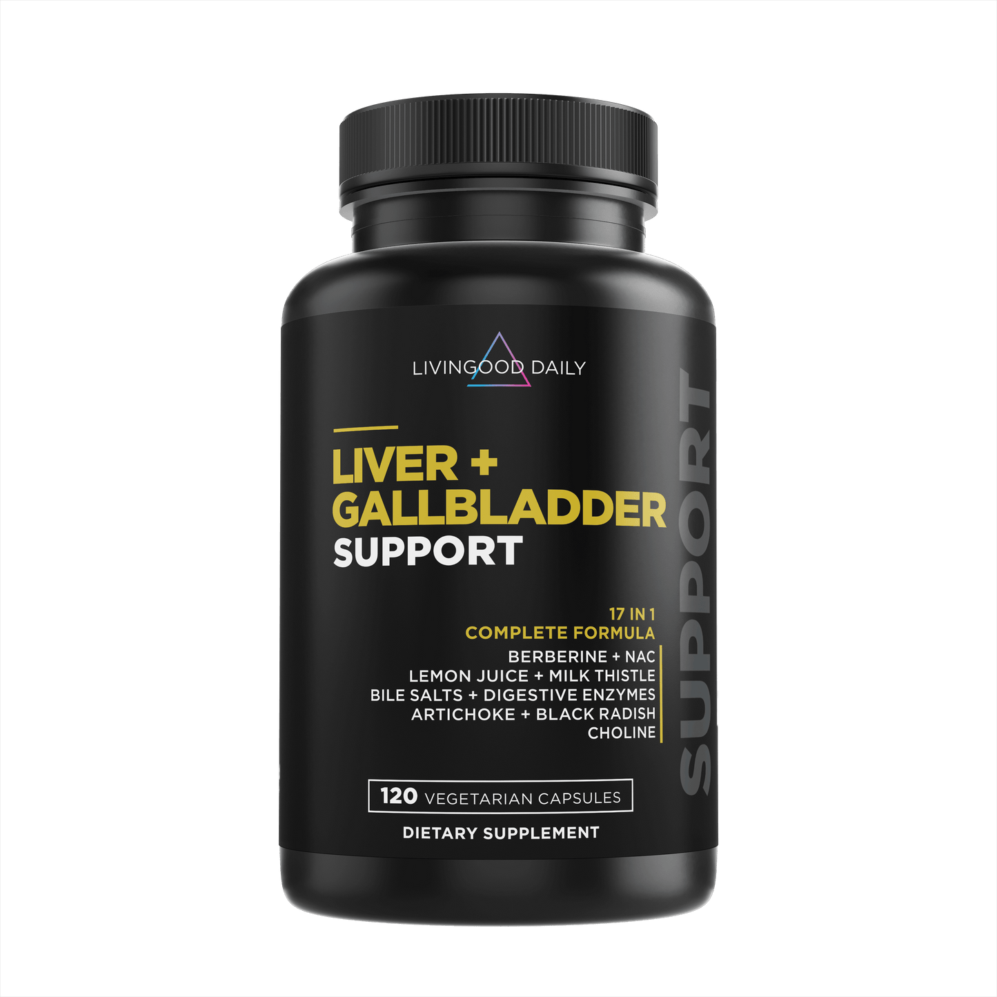 Livingood Daily liver and gallbladder support dietary supplement bottle with vegetarian capsules