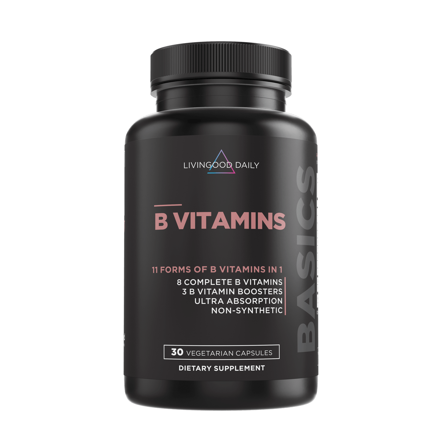 LivingGood Daily B Vitamins Supplement Bottle Vegetarian Capsules Dietary Non-Synthetic