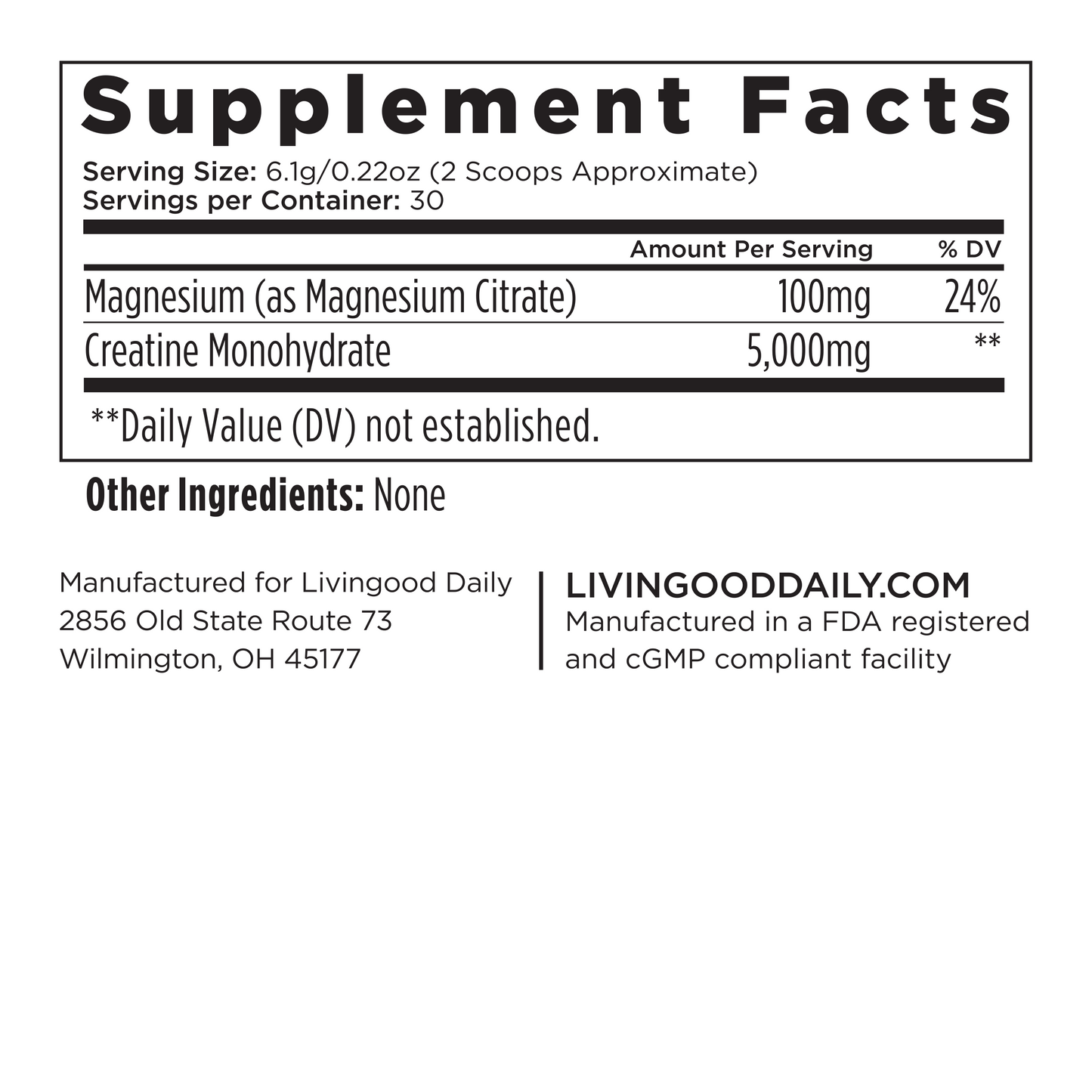 Livingood Daily Creatine + Magnesium (2 Pack)