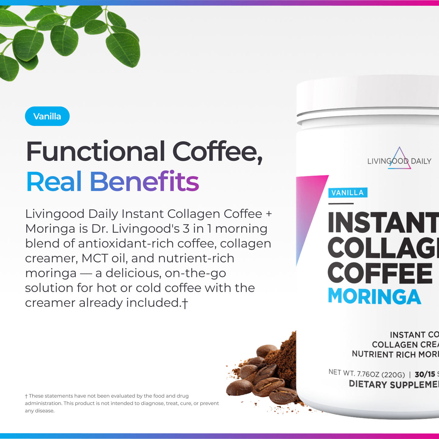 Livingood Daily Instant Vanilla Collagen Coffee + Moringa
