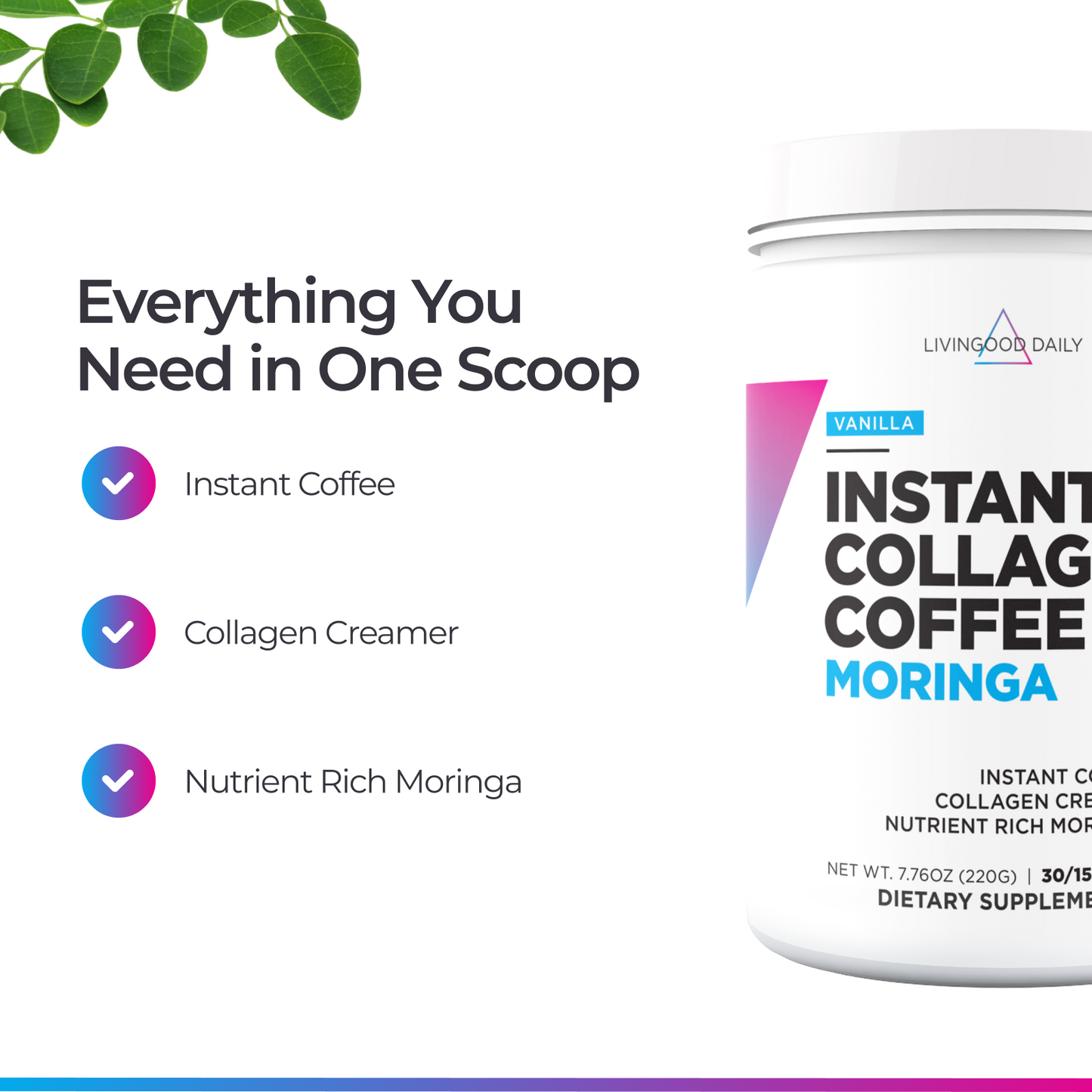 Livingood Daily Instant Vanilla Collagen Coffee + Moringa