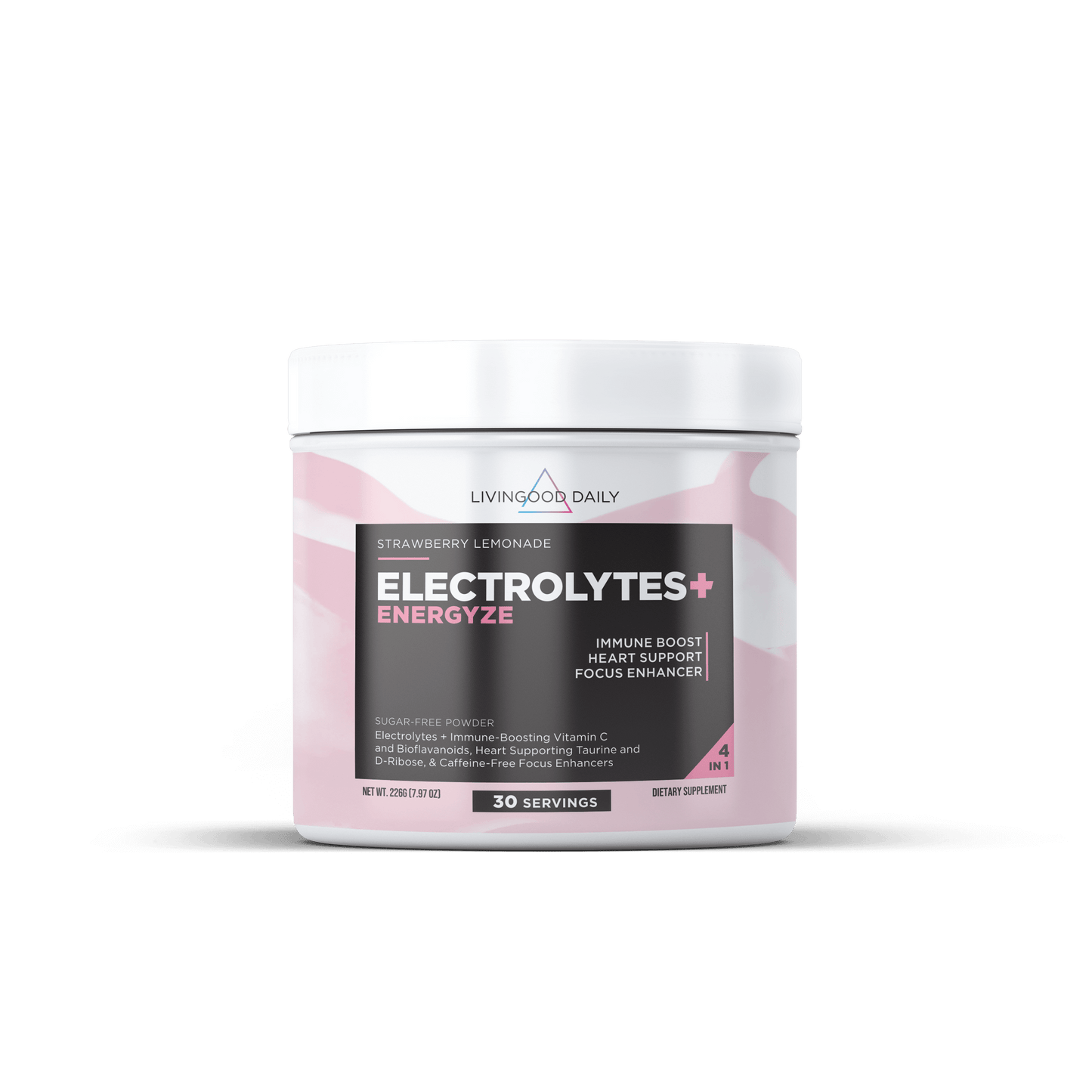LivingGood Daily Strawberry Lemonade Electrolytes Energyze Supplement Jar