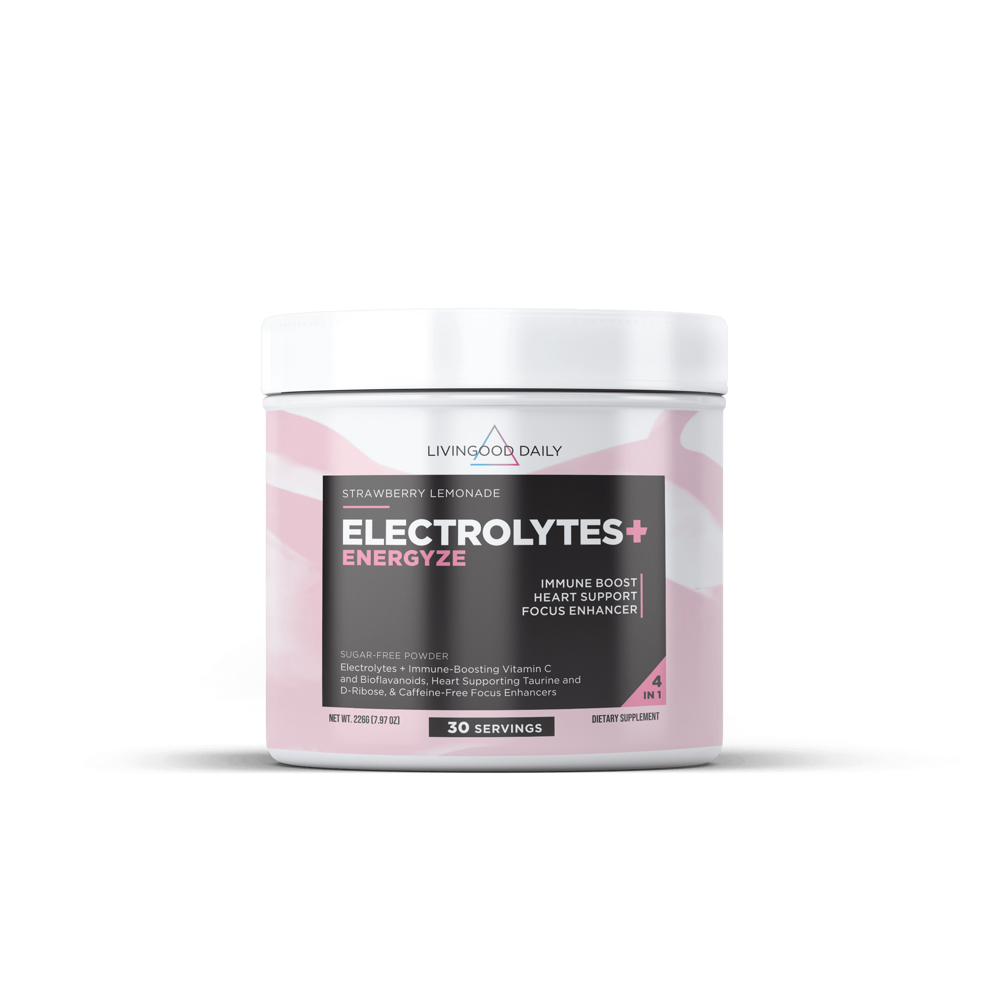 LivingGood Daily Strawberry Lemonade Electrolytes Energyze Supplement Jar