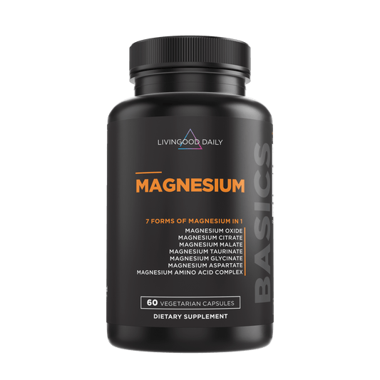 Livingood Daily Magnesium Supplement Bottle 7 Forms of Magnesium 60 Vegetarian Capsules