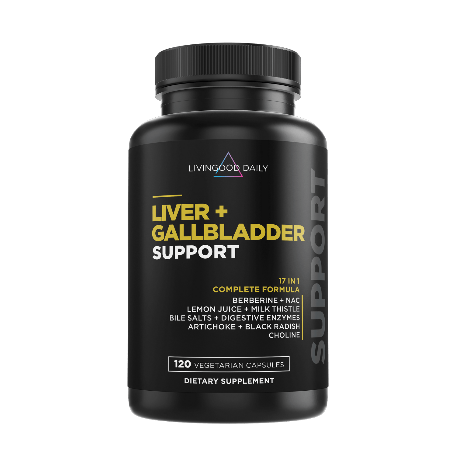 Livingood Daily liver and gallbladder support dietary supplement bottle with vegetarian capsules