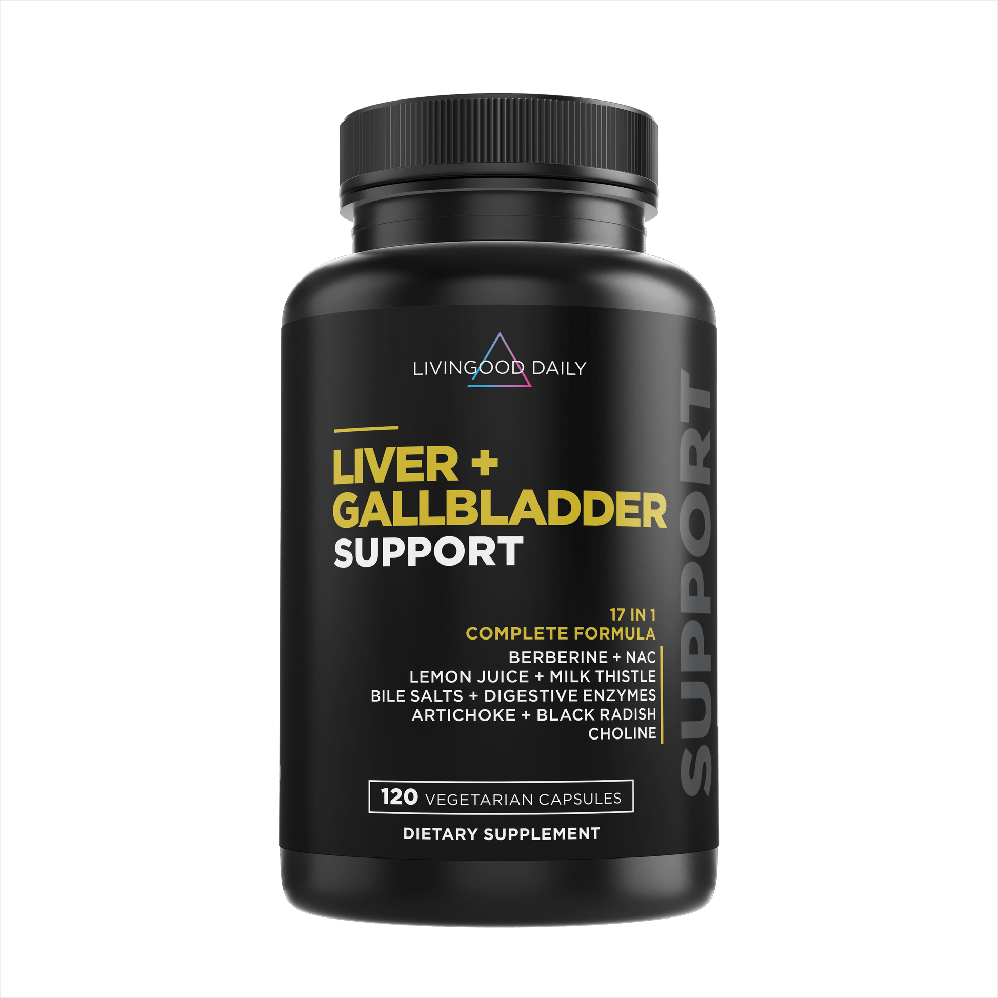 Livingood Daily liver and gallbladder support dietary supplement bottle with vegetarian capsules