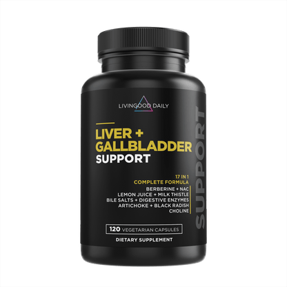 Livingood Daily liver and gallbladder support dietary supplement bottle with vegetarian capsules