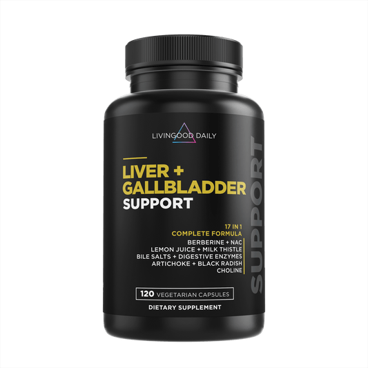 Livingood Daily liver and gallbladder support dietary supplement bottle with vegetarian capsules