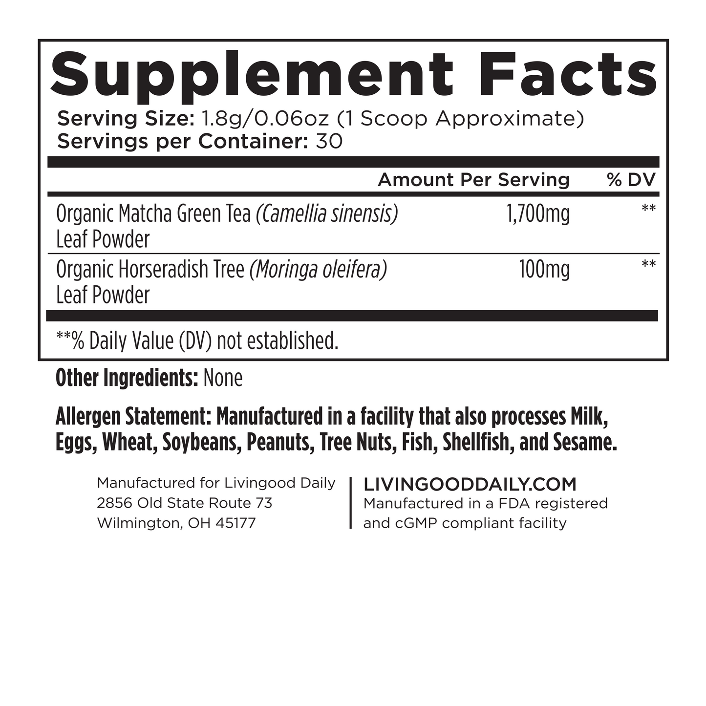Livingood Daily Matcha + Moringa (2-Pack)